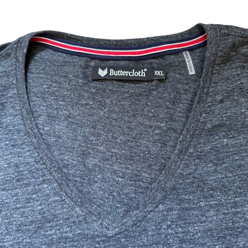 Buttercloth 3XL V-Neck Charcoal Gray Heather Minimalist Short Sleeve Men Shirt - Picture 6 of 9